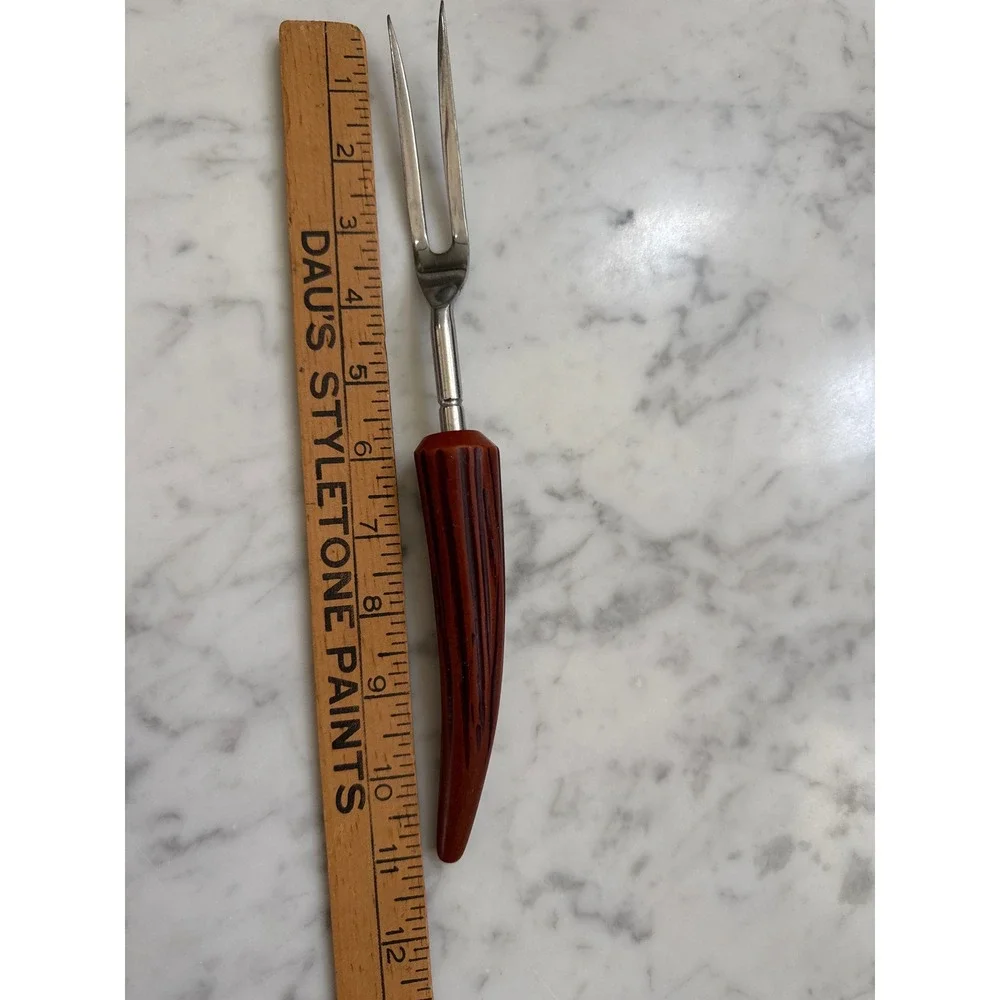 E Parker & Sons Sheffield England VTG 8pc Steak Knife & Carving Set Faux Horn